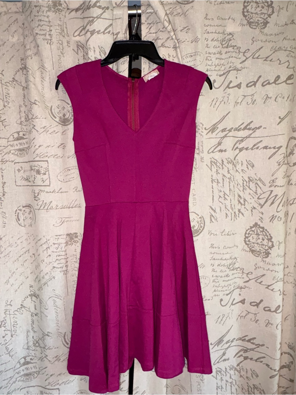 love...ady Magenta Fit-and-Flare V-Neck Dress